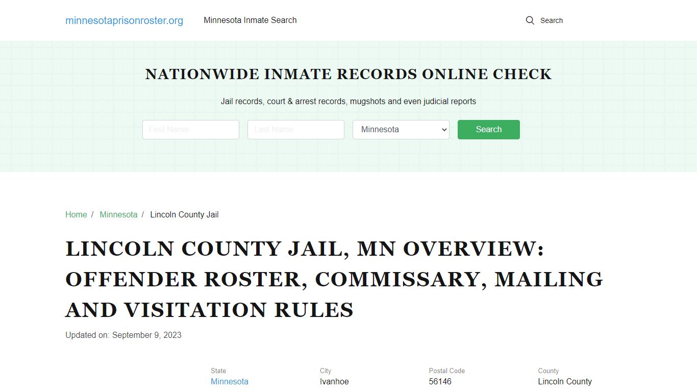 Lincoln County Jail, MN: Inmate Search, Jail Rules & Contact Info